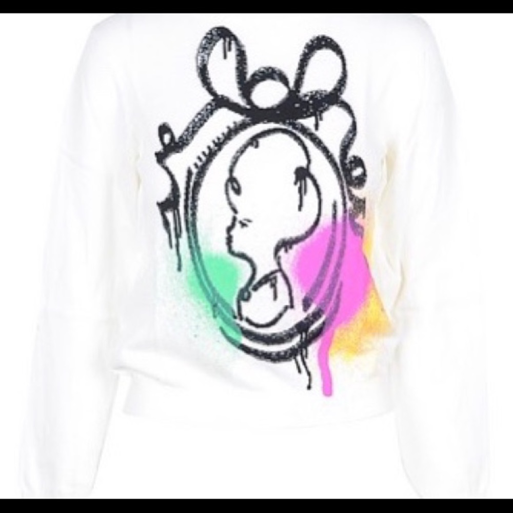 Moschino white print pearl buttons cardigan